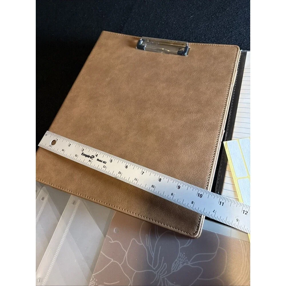 Stationery Bundle - Brown Clipboard Portfolio Folio & Clear Floral Tab Dividers